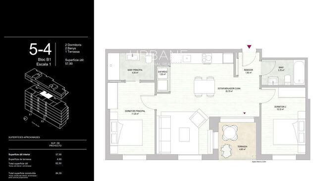 Apartamento 2 hab en Montjuïc