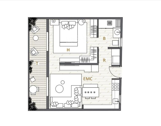 Acogedor apartamento de 50 m² en planta baja con terraza en Gracia