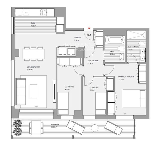 Moderno apartamento frente al mar de 3 habitaciones con terraza en Badalona