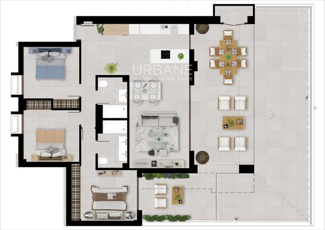 Apartamento moderno de tres habitaciones con terraza en entorno natural