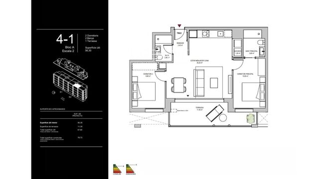 Apartamento luminoso de 2 habitaciones en Montjuïc con terraza