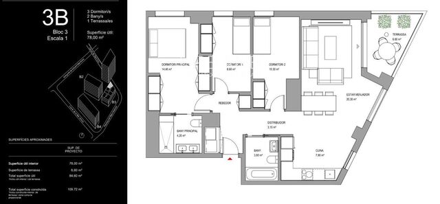 Apartamento con vista al mar, 3 habitaciones, terraza y rooftop con piscina en Badalona