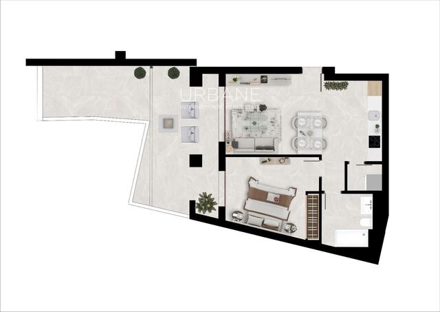 Moderno piso de 1 dormitorio con terraza