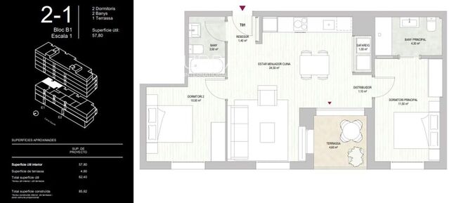 Bright 2-Bedroom Apartment in Montjuïc, Barcelona