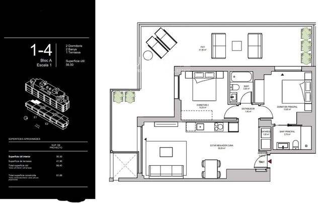 Apartament 2 dormitoris amb jardí privat a Montjuïc