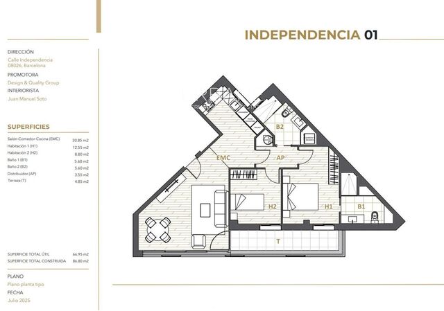 67 m² Home with Private Terrace in Vibrant El Clot