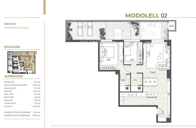 Elegante Piso con Terraza y Lavandería — Galvany, 82,42 m²