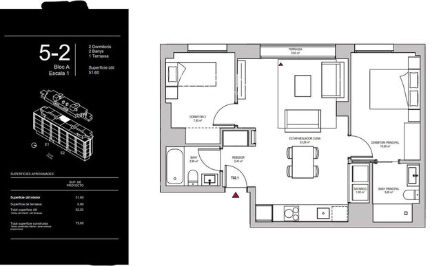 Moderno apartamento sobre plano con 2 dormitorios, balcón, piscina y gimnasio en Montjuïc