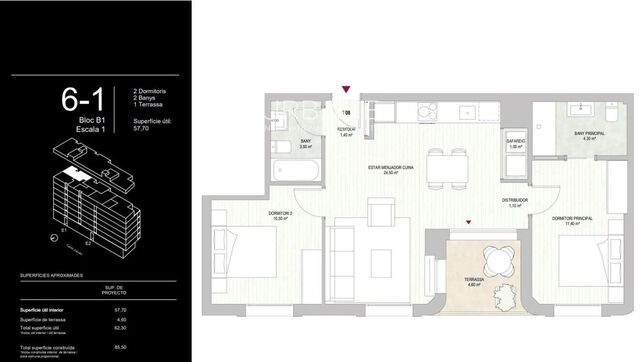 Moderno apartamento de obra nueva con 2 dormitorios, balcón, piscina y gimnasio en Montjuïc